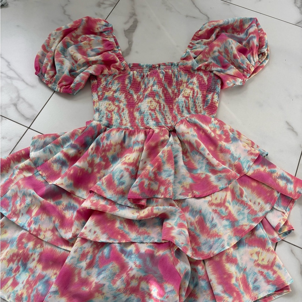 Colorful Puff Sleeve Dress